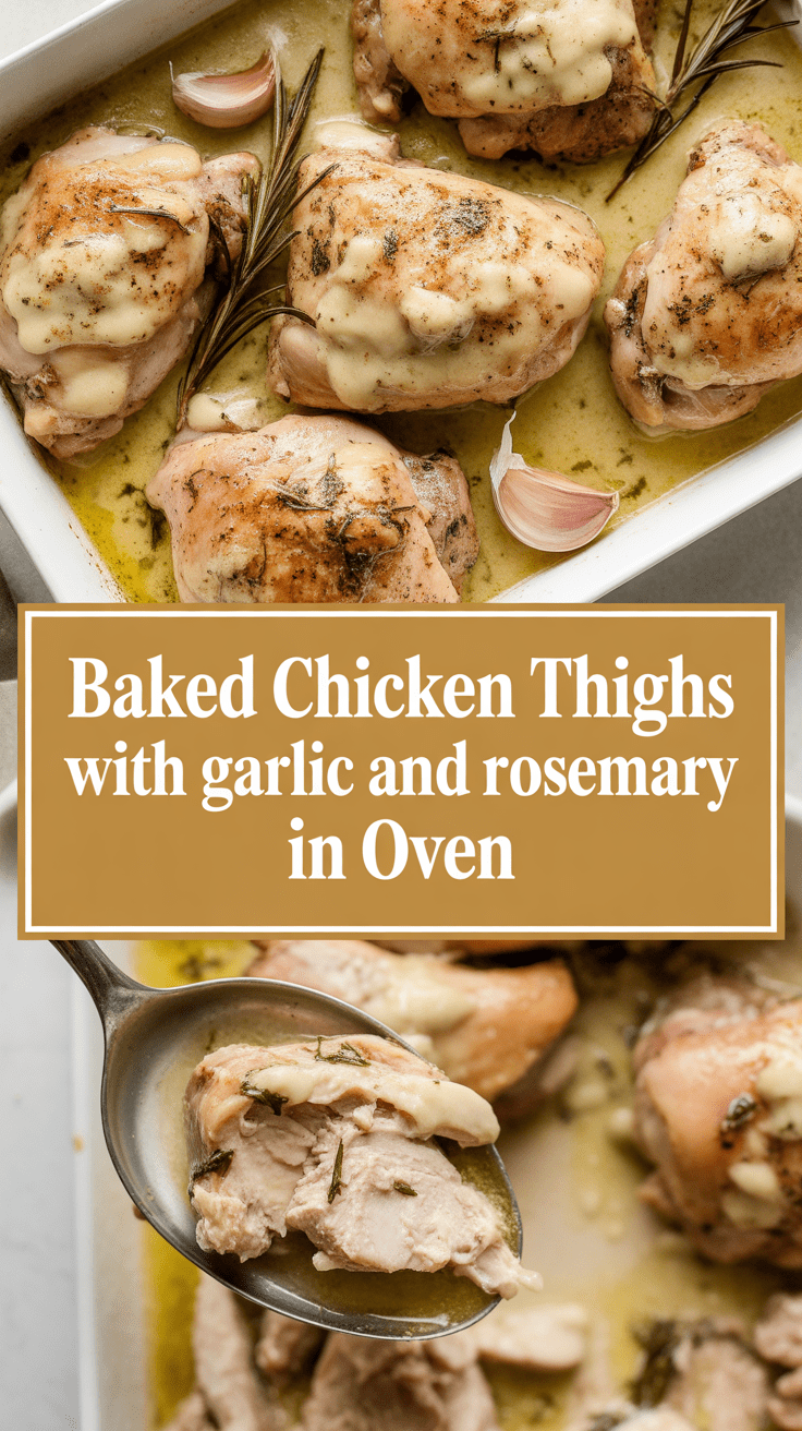Baked chicken thighs with garlic and rosemary in oven