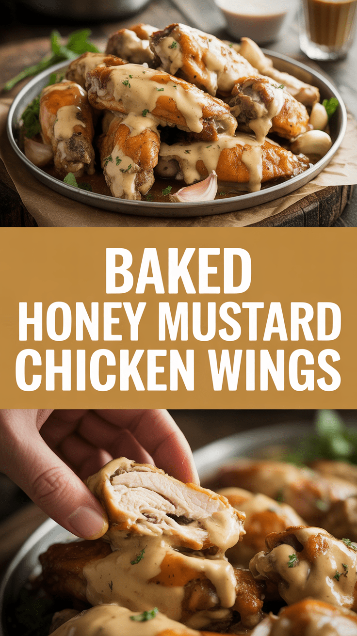 Baked honey mustard chicken wings with garlic and herbs