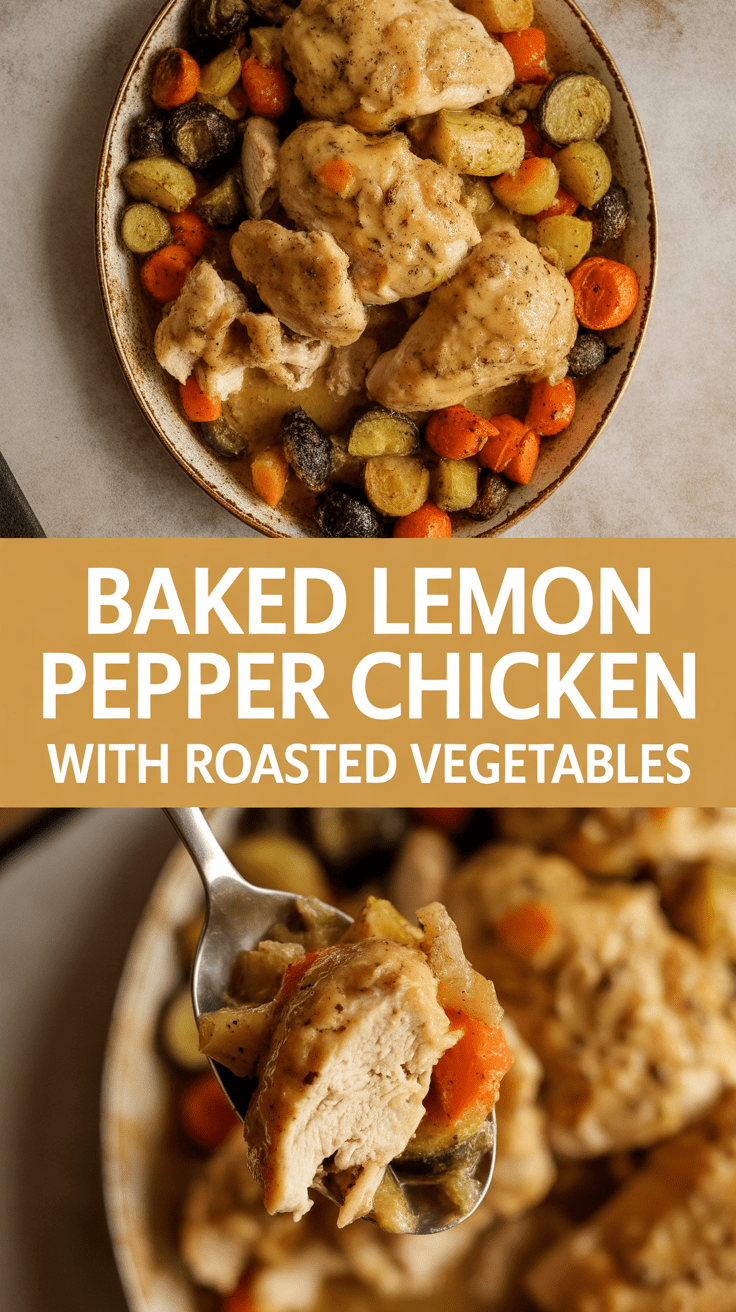 Baked lemon pepper chicken with roasted vegetables