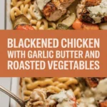 Blackened chicken with garlic butter and roasted vegetables