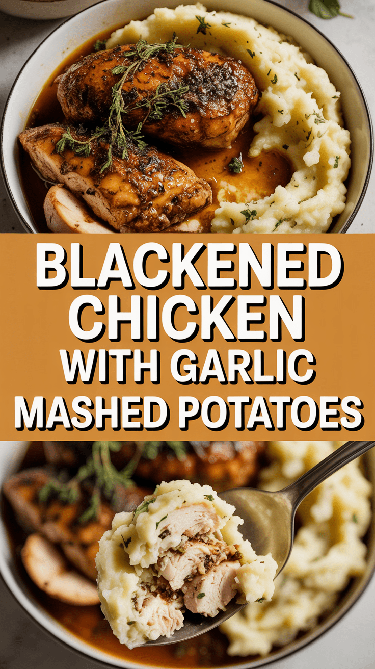 Blackened chicken with garlic mashed potatoes