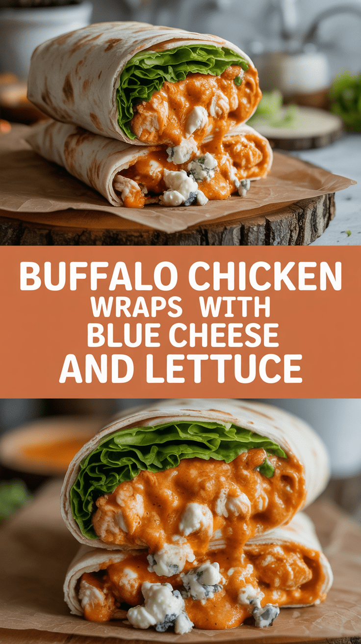 Buffalo Chicken Wraps with Blue Cheese and Lettuce