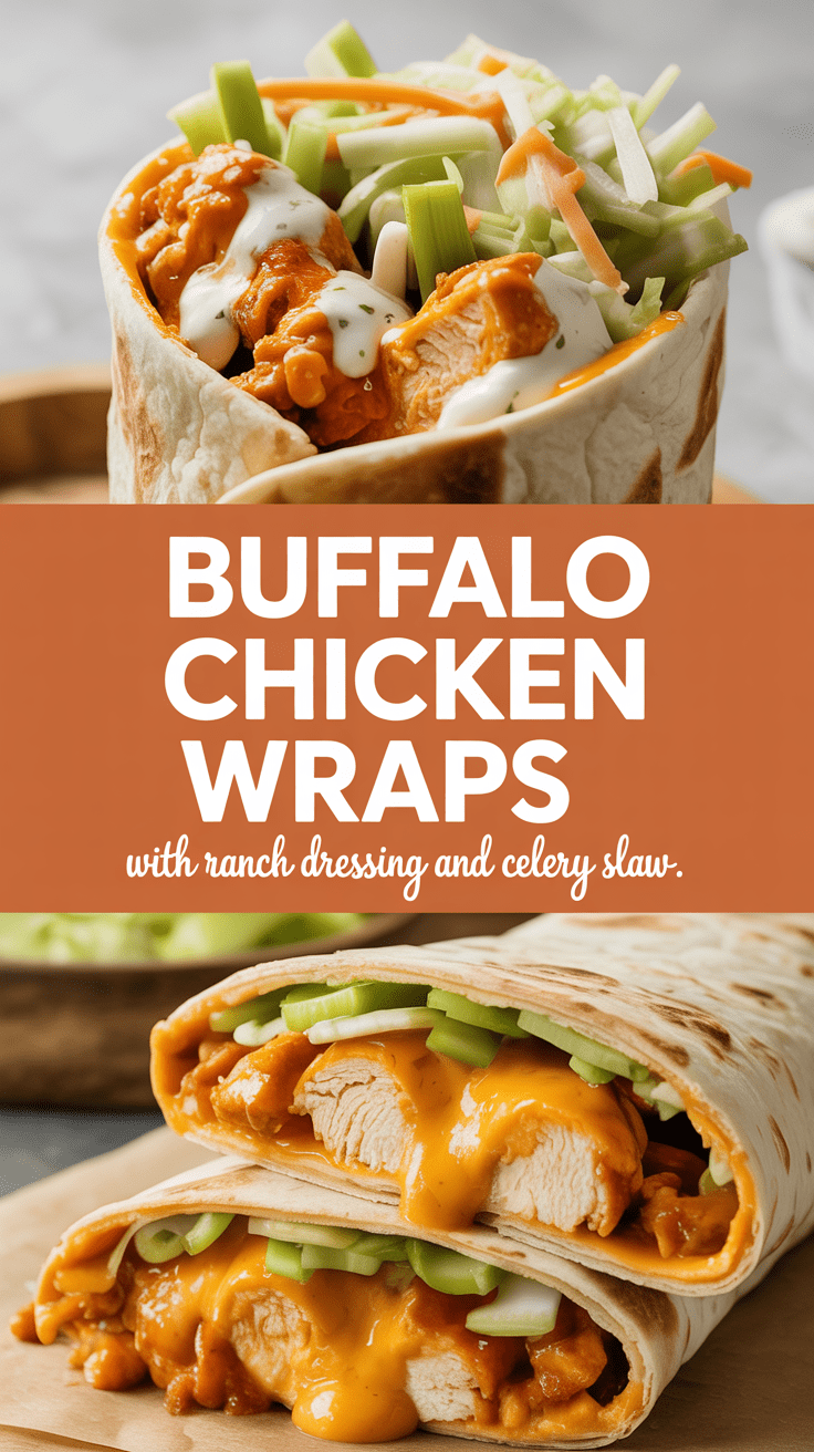 Buffalo Chicken Wraps with Ranch Dressing and Celery Slaw