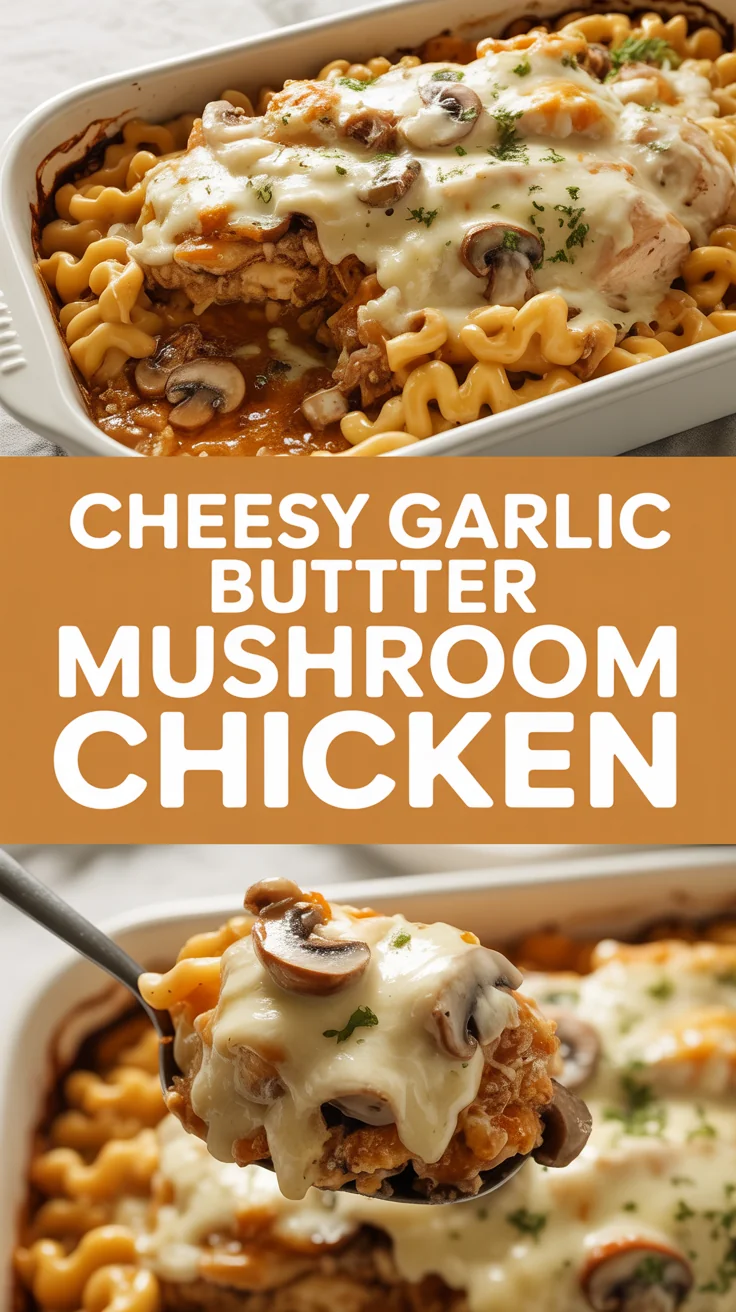 Cheesy Garlic Butter Mushroom Chicken