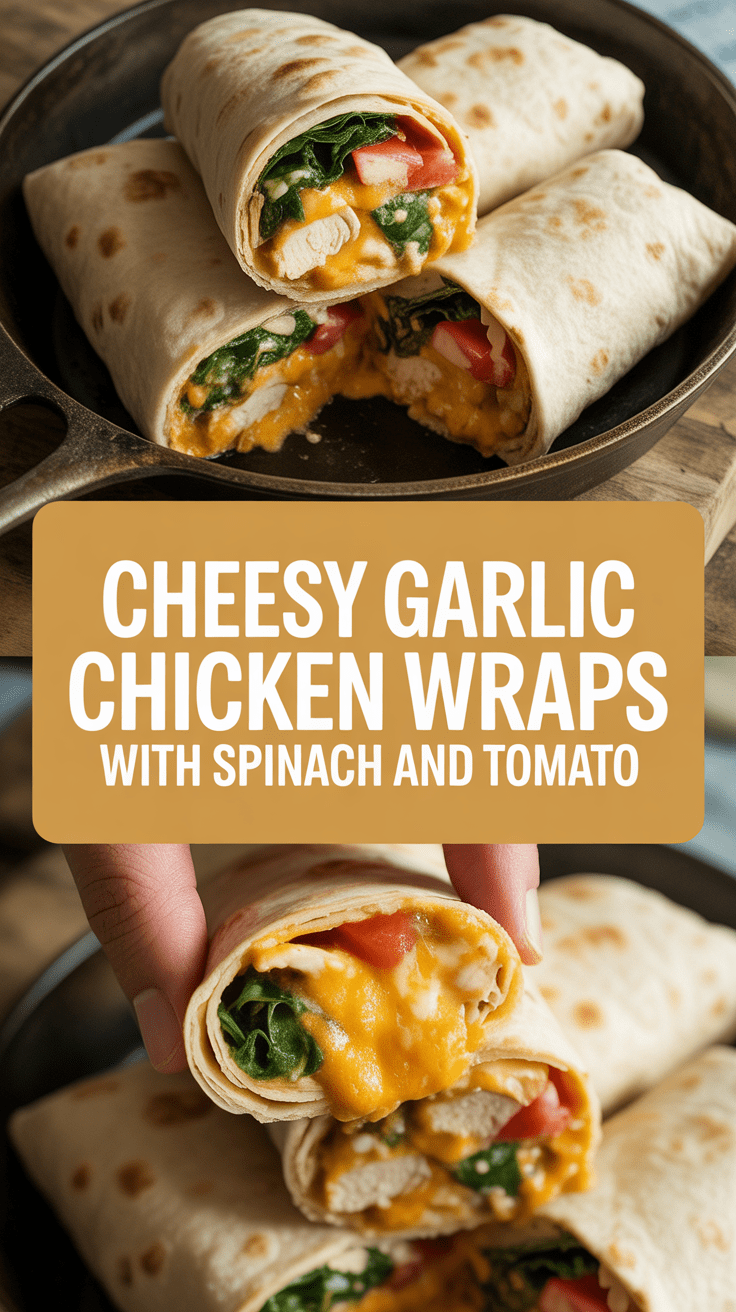 Cheesy Garlic Chicken Wraps with Spinach and Tomato