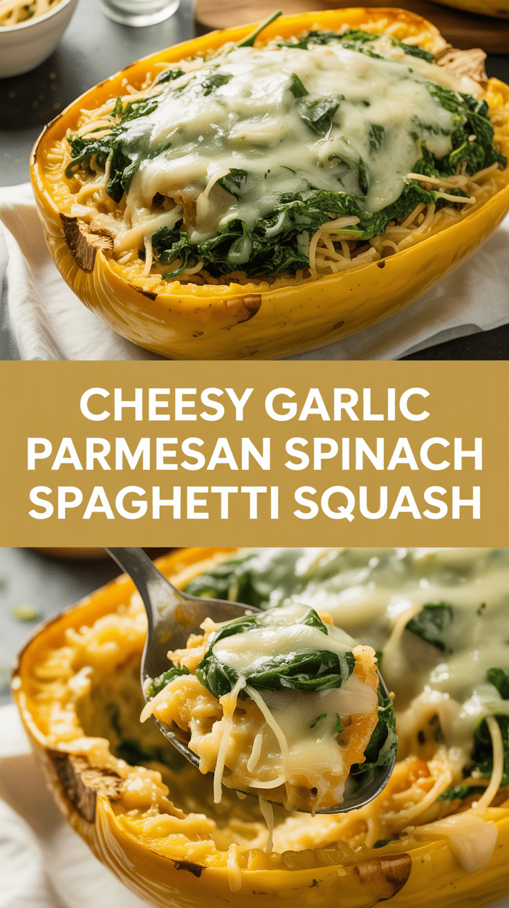 Cheesy Garlic Parmesan Spinach Spaghetti Squash