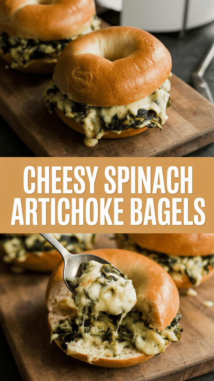 Cheesy Spinach Artichoke Bagels
