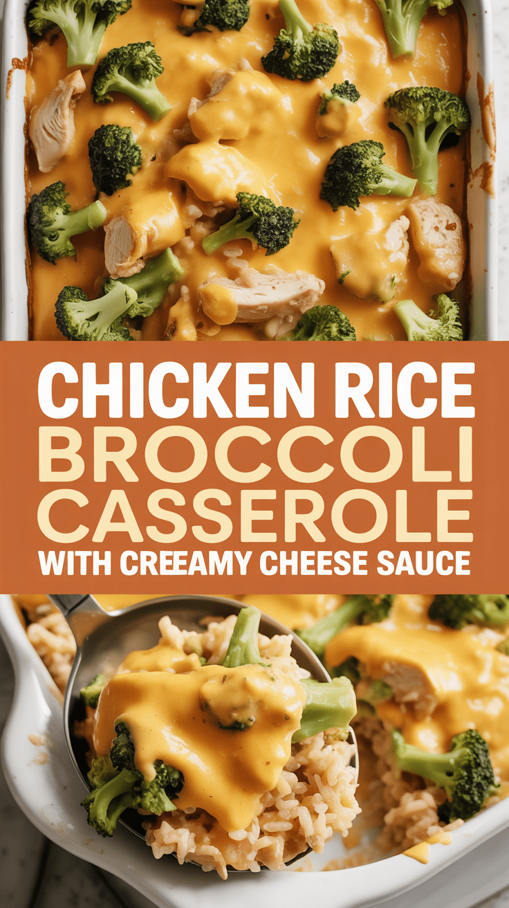 Chicken Rice Broccoli Casserole with Creamy Cheese Sauce