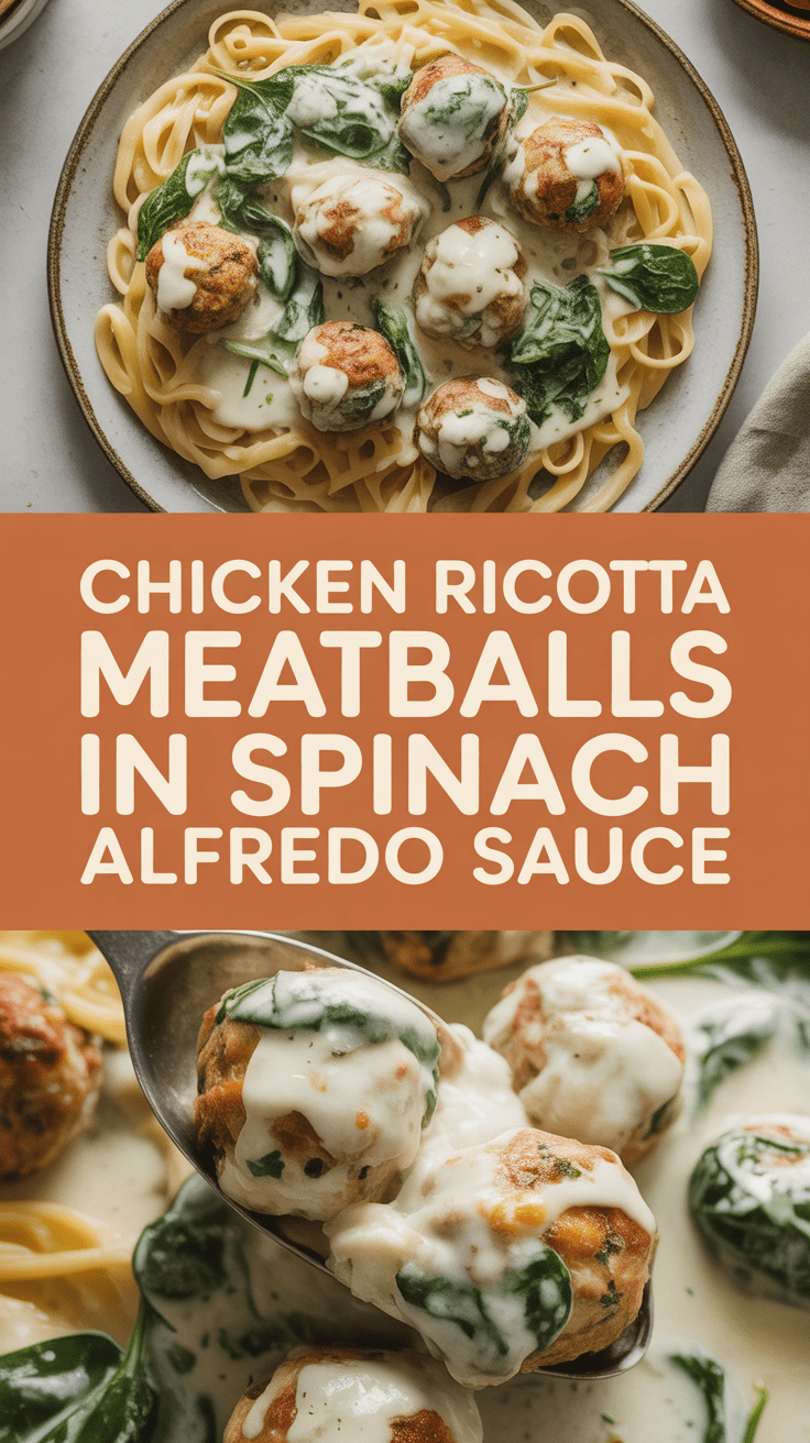 Chicken Ricotta Meatballs In Spinach Alfredo Sauce