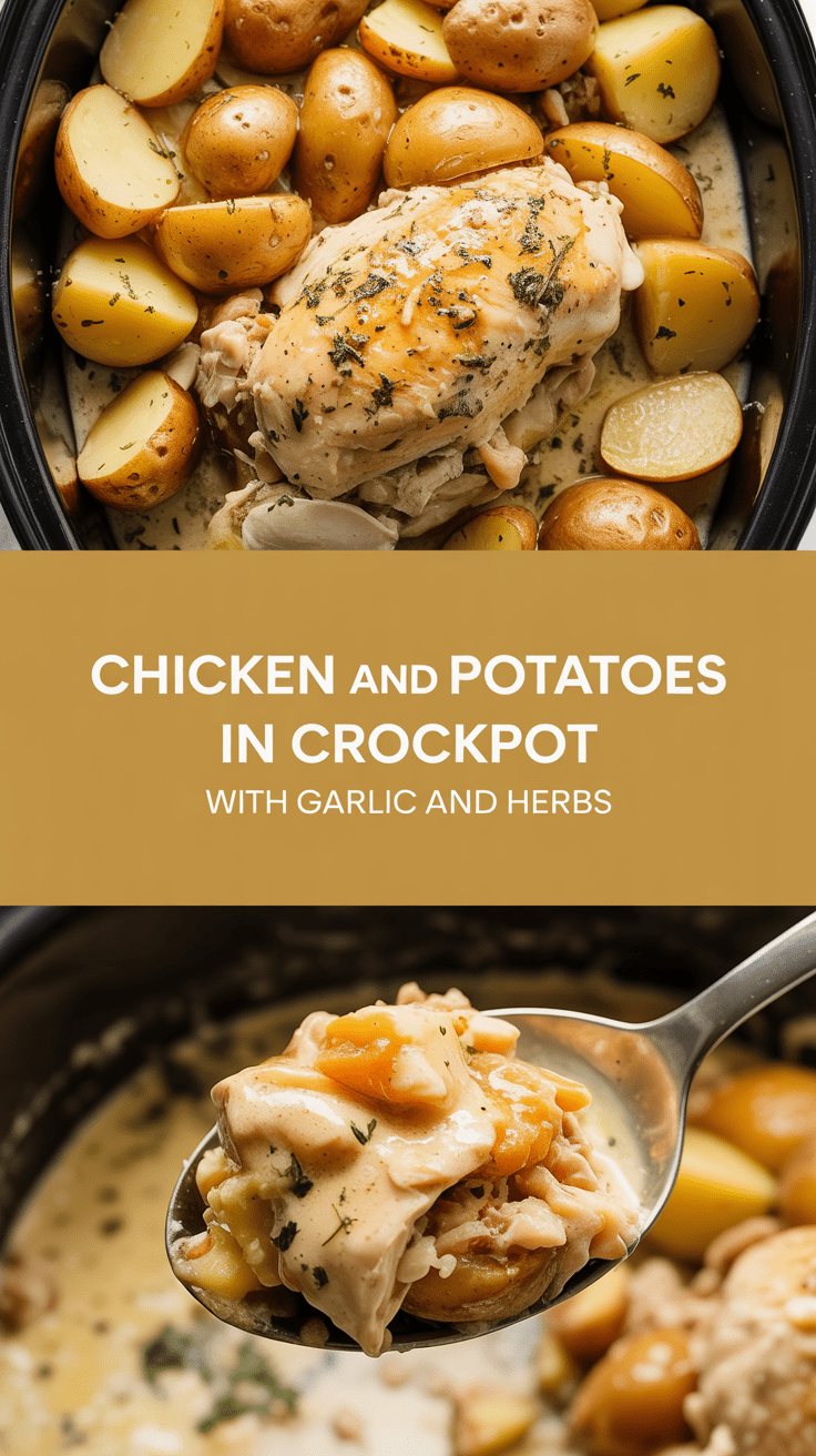 Chicken and Potatoes in Crockpot with Garlic and Herbs