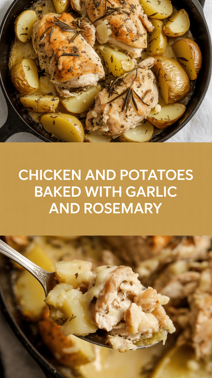 Chicken and potatoes baked with garlic and rosemary