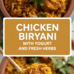 Chicken biryani with yogurt and fresh herbs