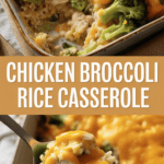 Chicken broccoli rice casserole with cheddar and cream sauce