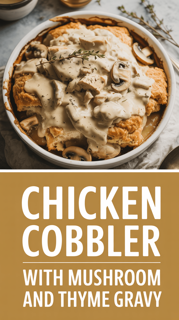 Chicken cobbler with mushroom and thyme gravy