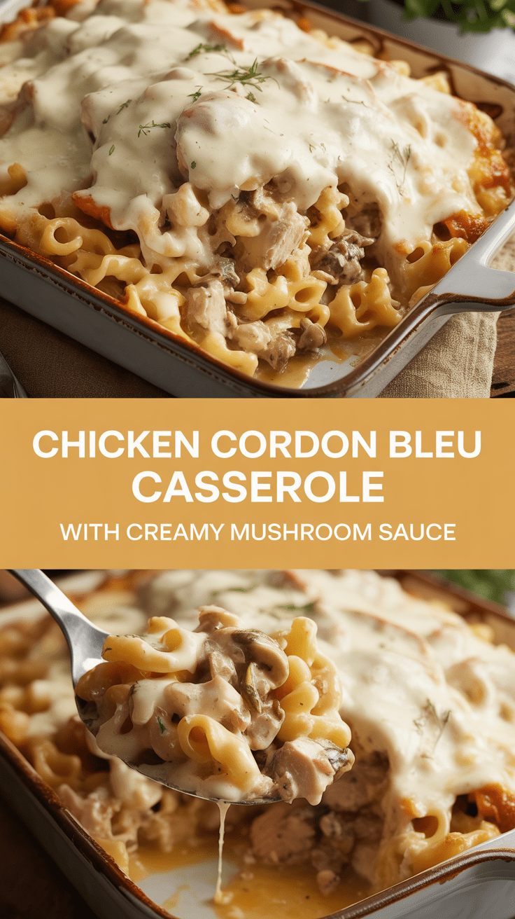 Chicken cordon bleu casserole with creamy mushroom sauce