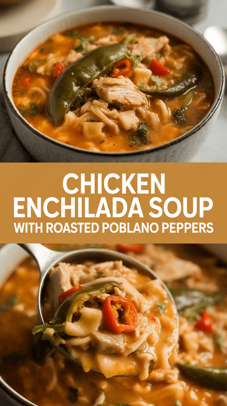 Chicken enchilada soup with roasted poblano peppers