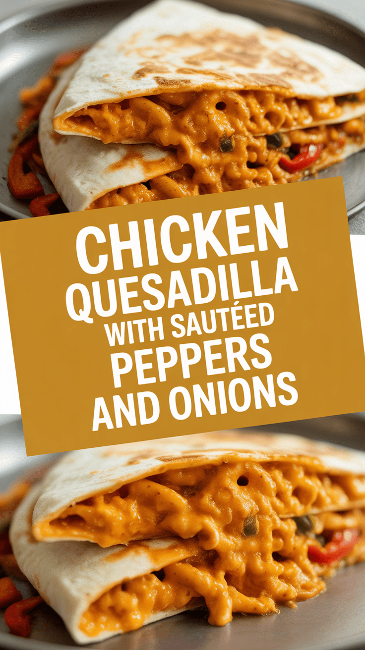 Chicken quesadilla with sautéed peppers and onions