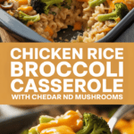 Chicken rice broccoli casserole with cheddar and mushrooms