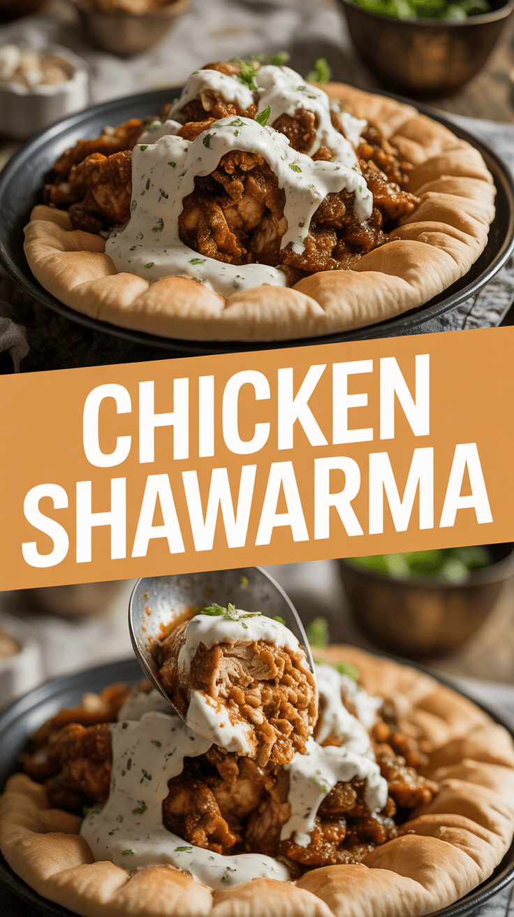 Chicken shawarma with garlic yogurt sauce and pita bread