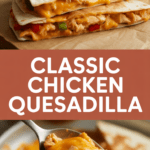 Classic chicken quesadilla with melted cheddar and peppers