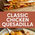 Classic chicken quesadilla with melted cheddar and peppers Classic chicken quesadilla with melted cheddar and peppers