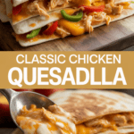 Classic chicken quesadilla with melted cheese and peppers