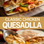 Classic chicken quesadilla with melted cheese and peppers