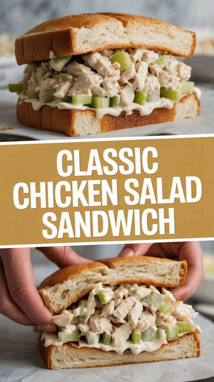 Classic chicken salad sandwich with celery and mayo