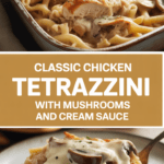 Classic chicken tetrazzini with mushrooms and cream sauce