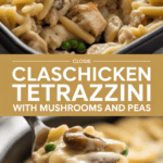 Classic chicken tetrazzini with mushrooms and peas