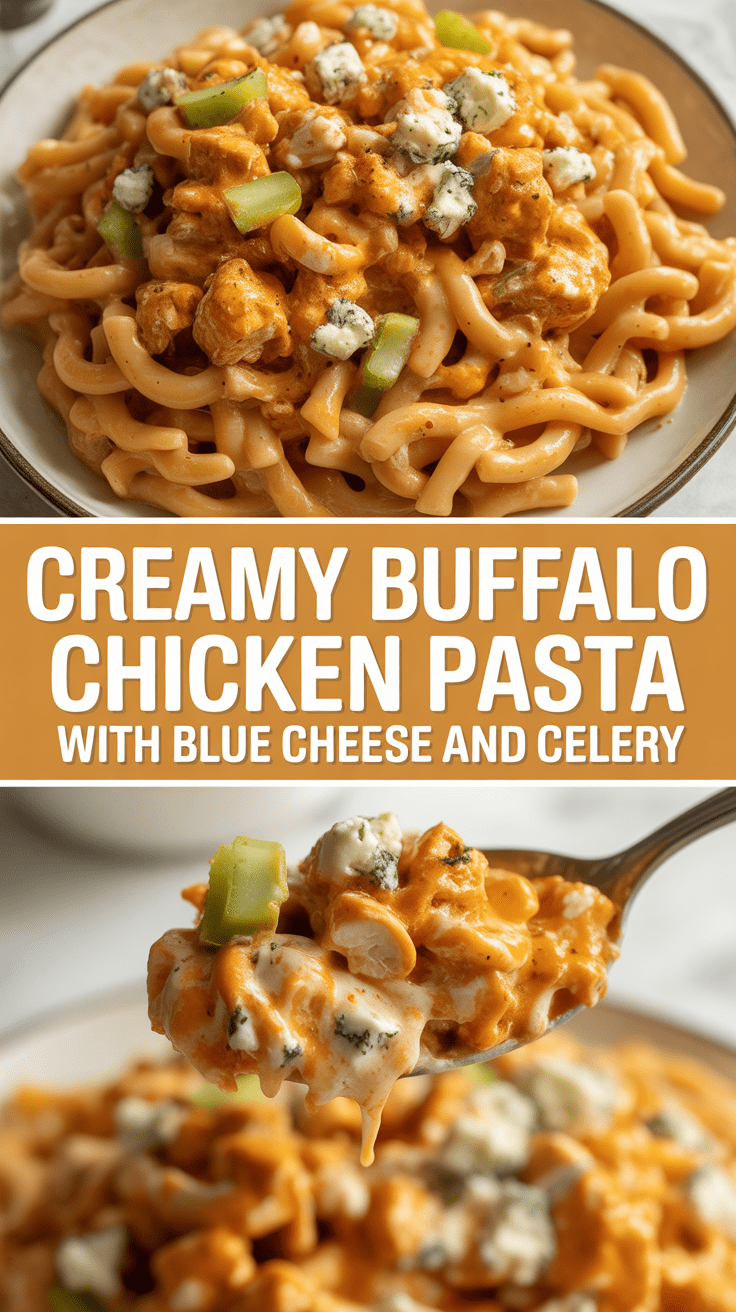Creamy Buffalo Chicken Pasta with Blue Cheese and Celery