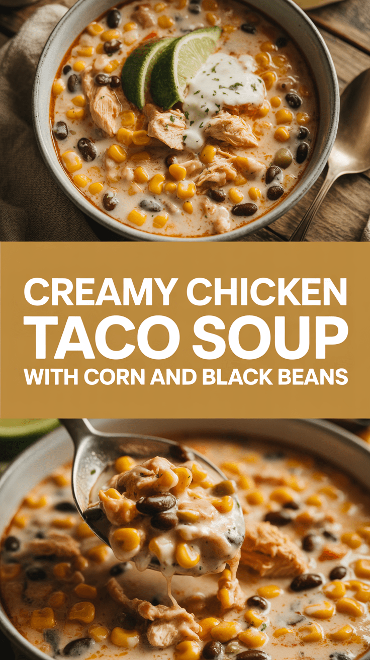Creamy Chicken Taco Soup with Corn and Black Beans