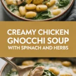 Creamy chicken gnocchi soup with spinach and herbs