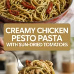 Creamy chicken pesto pasta with sun-dried tomatoes