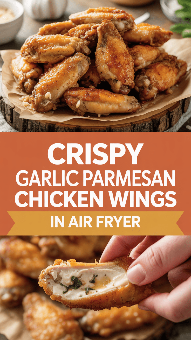 Crispy garlic parmesan chicken wings in air fryer