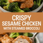 Crispy sesame chicken with steamed broccoli
