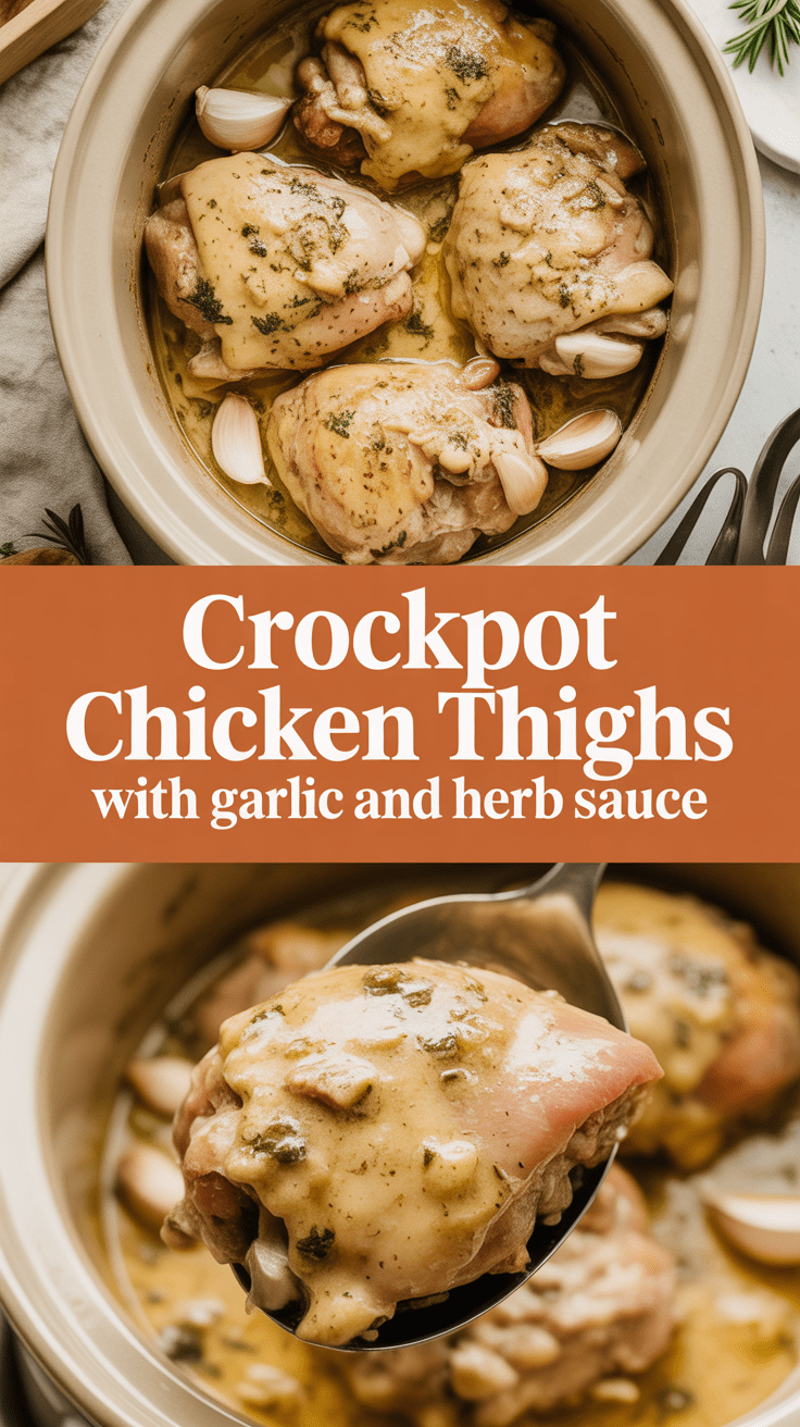 Crockpot chicken thighs with garlic and herb sauce