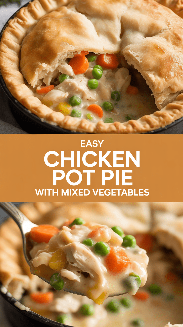 Easy chicken pot pie with mixed vegetables