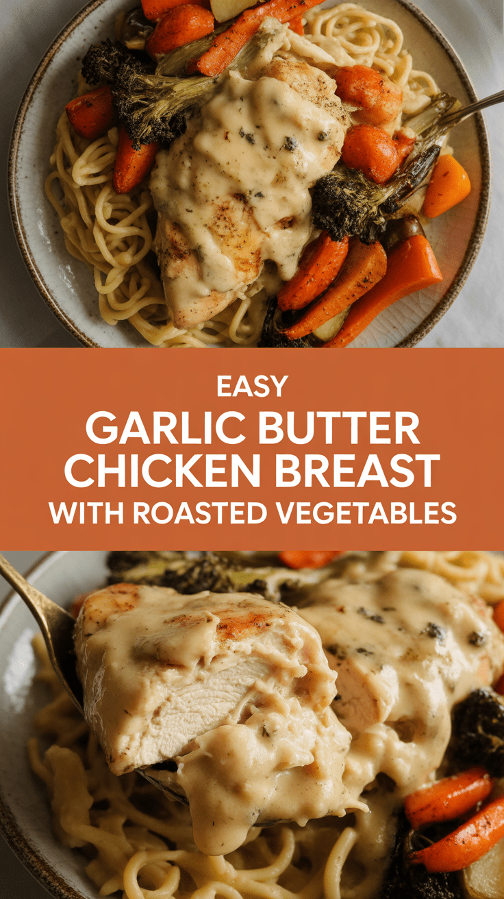 Easy garlic butter chicken breast with roasted vegetables