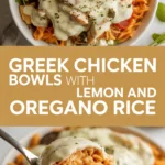 Greek chicken bowls with lemon and oregano rice