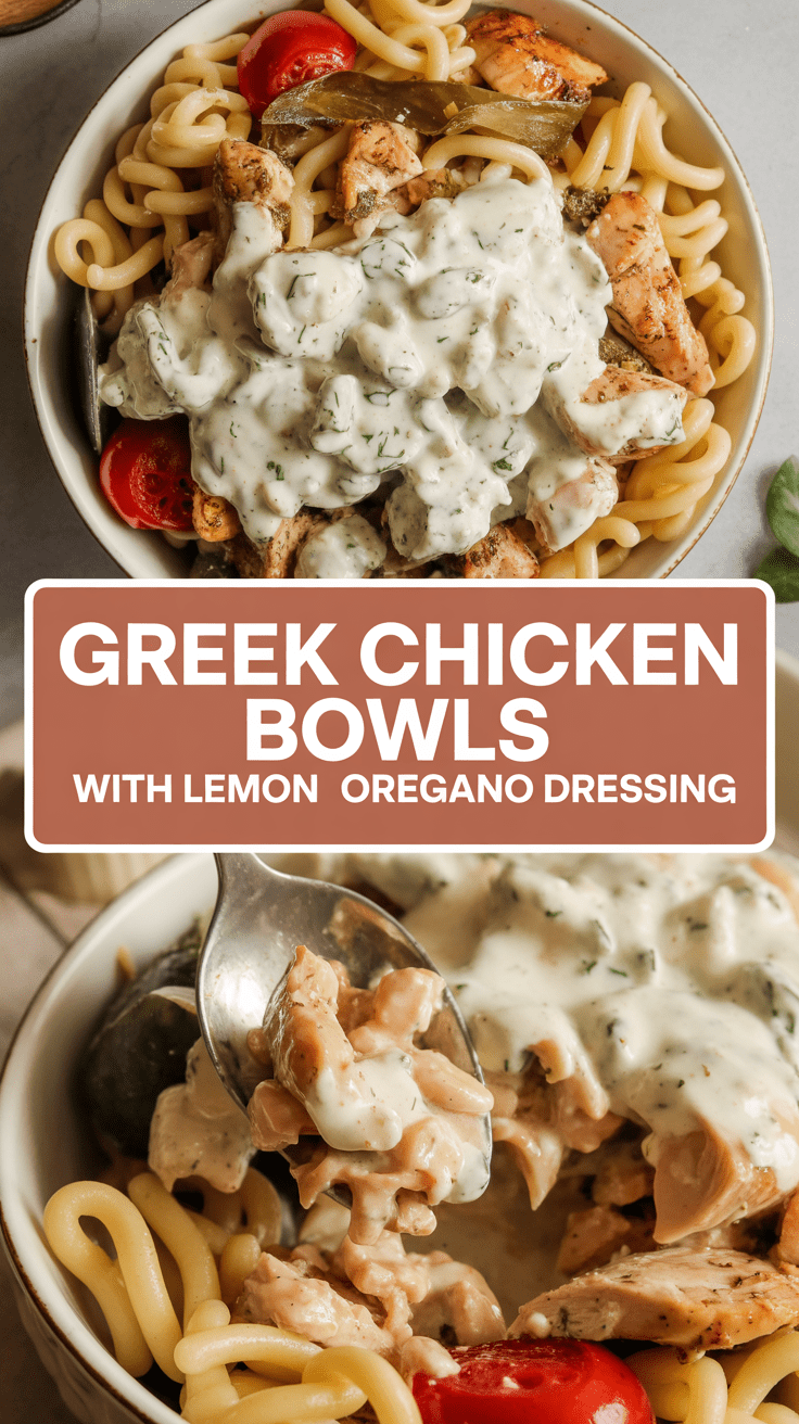 Greek chicken bowls with lemon oregano dressing