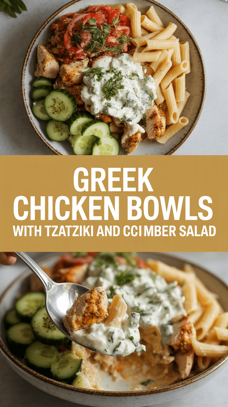 Greek chicken bowls with tzatziki and cucumber salad