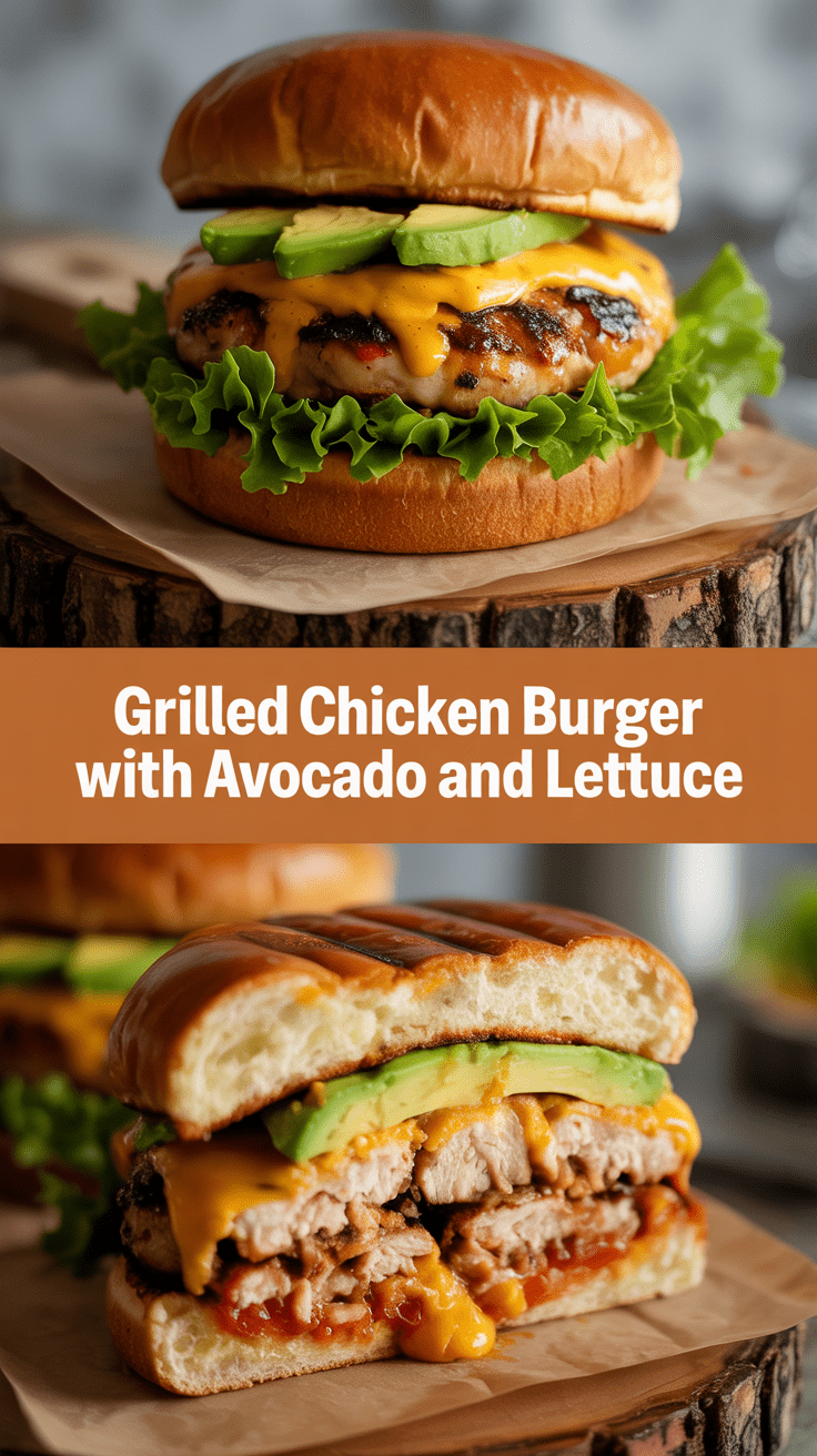 Grilled chicken burger with avocado and lettuce
