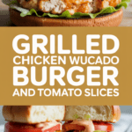 Grilled chicken burger with avocado and tomato slices