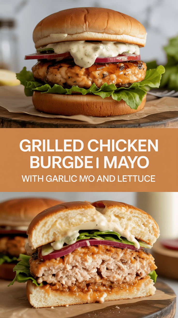 Grilled chicken burger with garlic mayo and lettuce