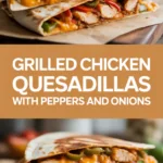 Grilled chicken quesadillas with peppers and onions