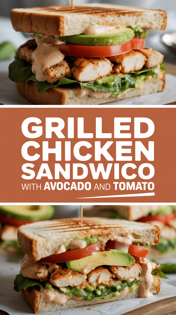 Grilled chicken sandwich with avocado and tomato
