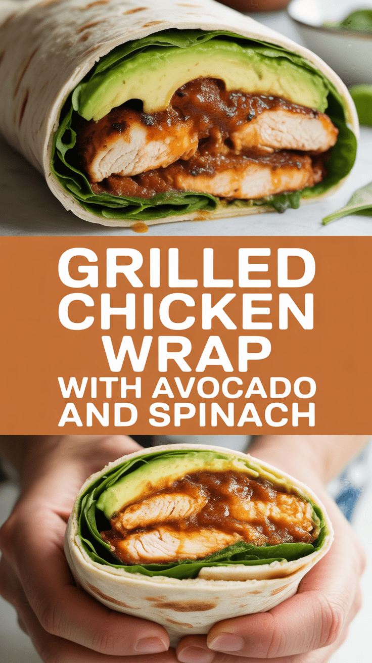 Grilled chicken wrap with avocado and spinach