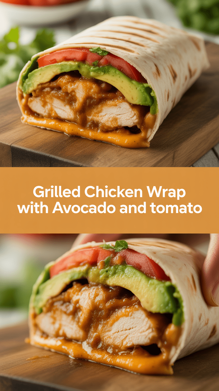 Grilled chicken wrap with avocado and tomato
