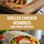 Grilled chicken wrap with hummus and fresh veggies